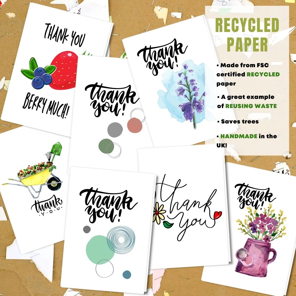 Mixed Pack of 8 Thank You Card made with 100% recycled paper
