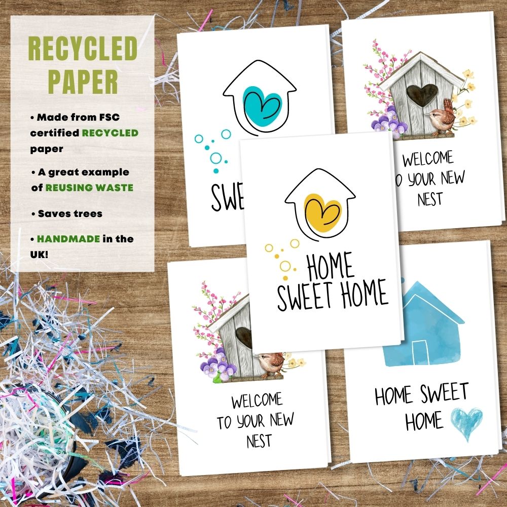 Mixed Pack of 5 New Home Card made with 100% recycled paper