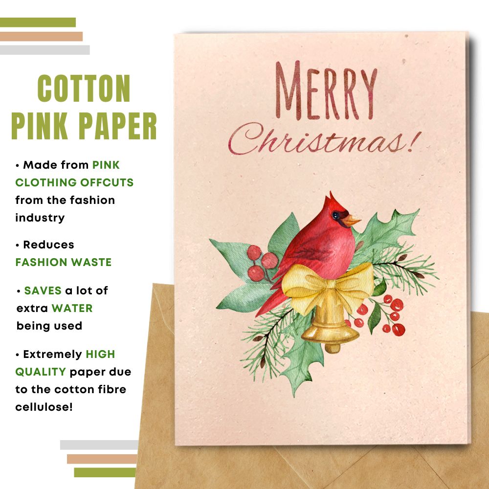 Christmas card made with cotton waste pink