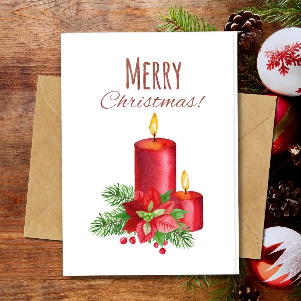 handmade christmas card with red candles decor design