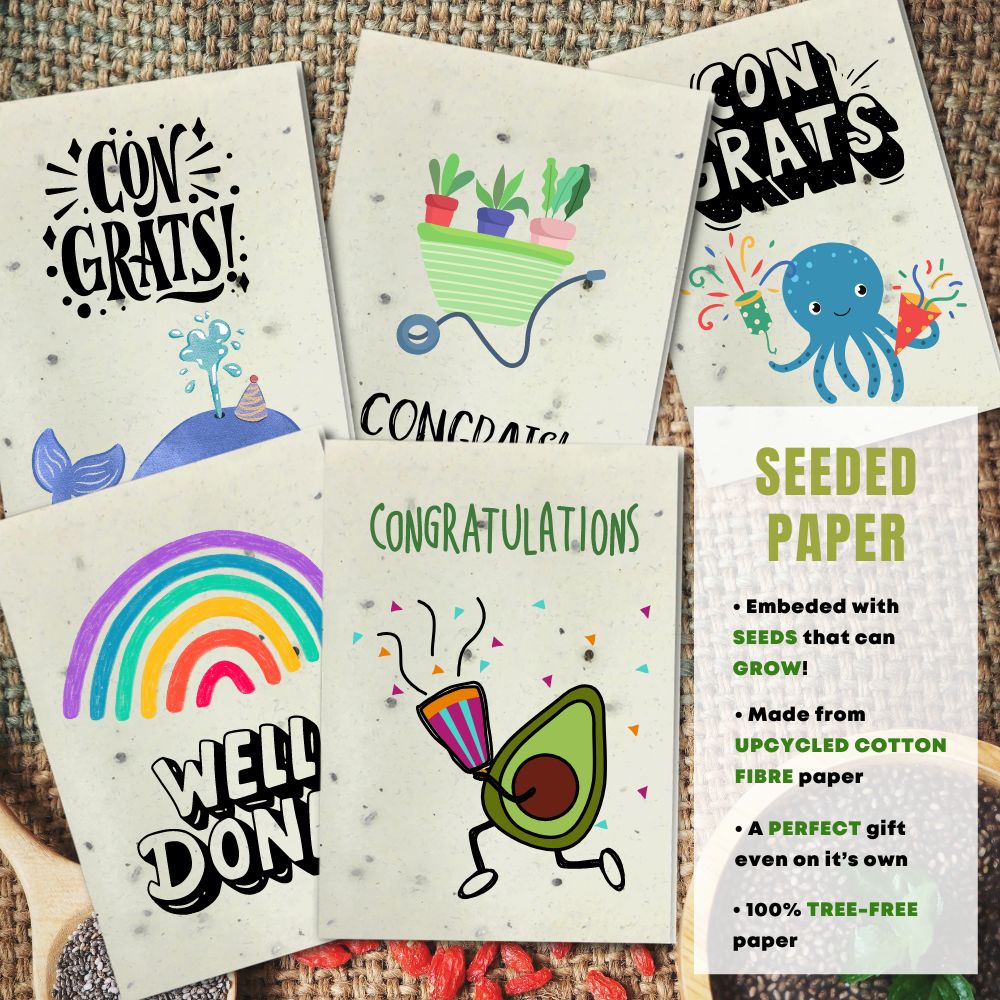 mixed pack of 5 congratulation cards made with seeded paper
