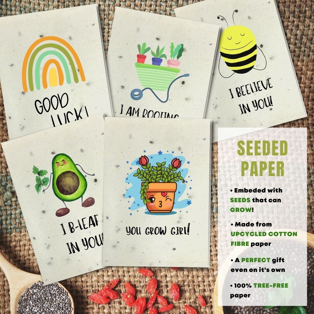 mixed pack of 5 good luck cards made with seeded paper