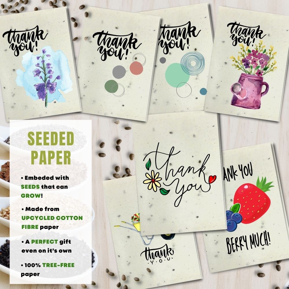 Mixed Pack of 8 Thank You Card made with seeded paper