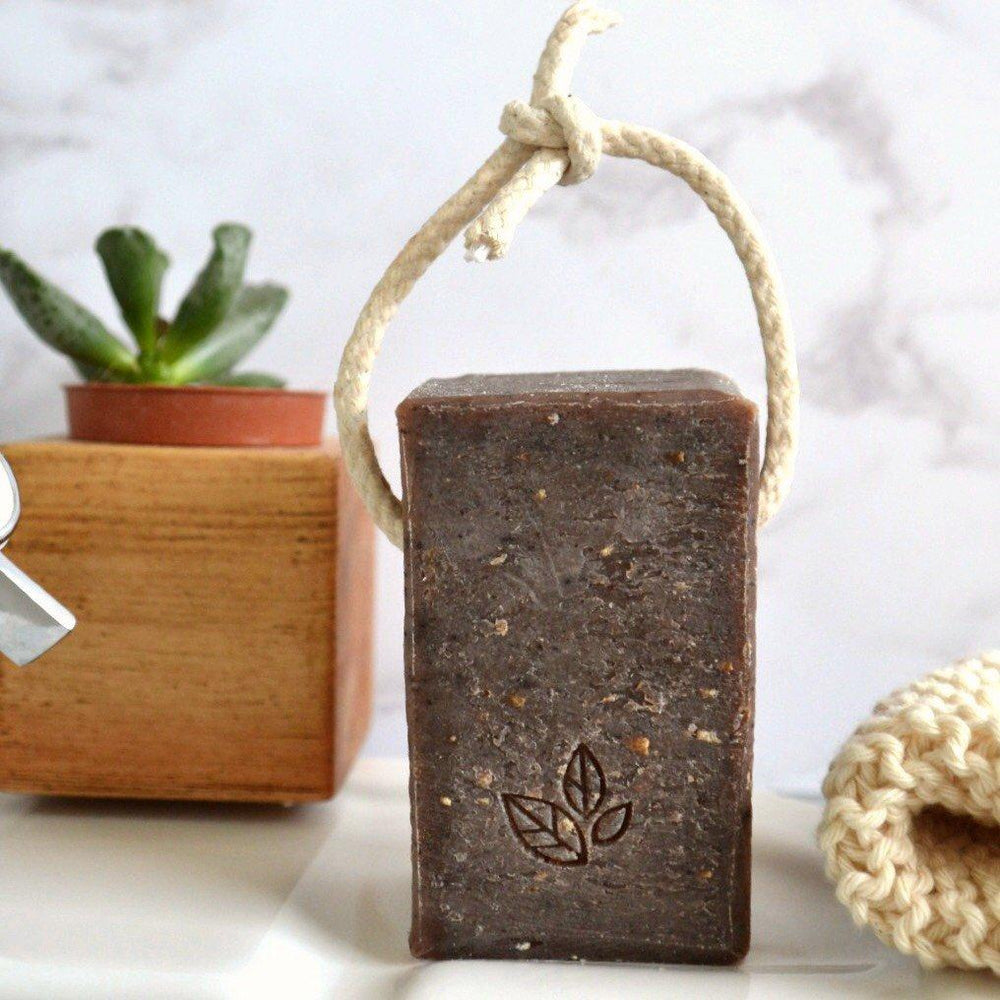 handcrafted vegan soap on a rope coffee