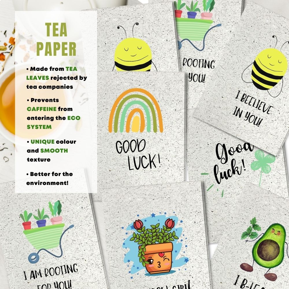 mixed pack of 8 good luck cards made with tea paper