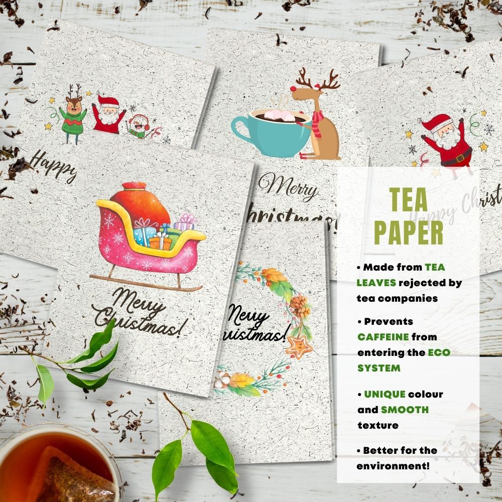 mixed pack of 5 greeting cards made with tea paper