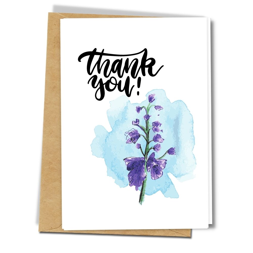 Blue flowers design for than you cards, handmade eco friendly card