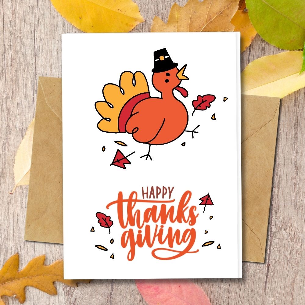handmade thanksgiving card with turkey and black hat design