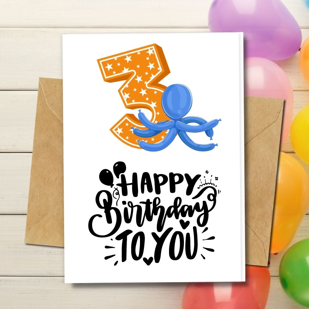 handmade 3rd birthday card for your kid made of eco friendly paper