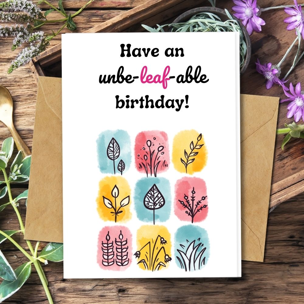 funny handmade birthday cards with a beautiful herbs design made of eco friendly paper