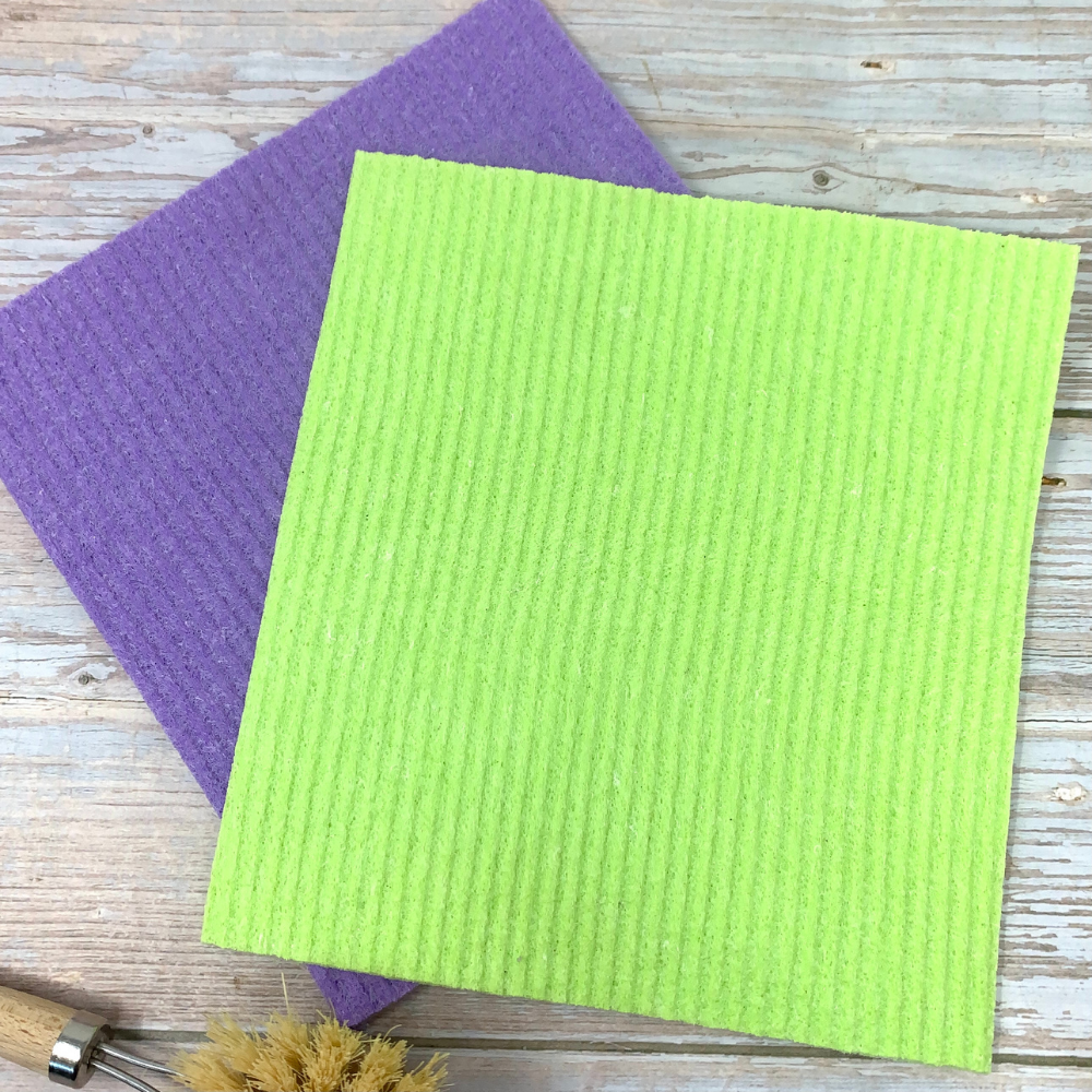 compostable sponges made with cellulose green and purple earthbits