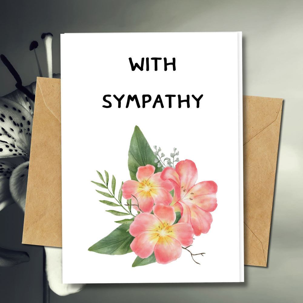 handmade sympathy card made in eco friendly seeded paper, cotton paper, coffee paper with a pink flowers design