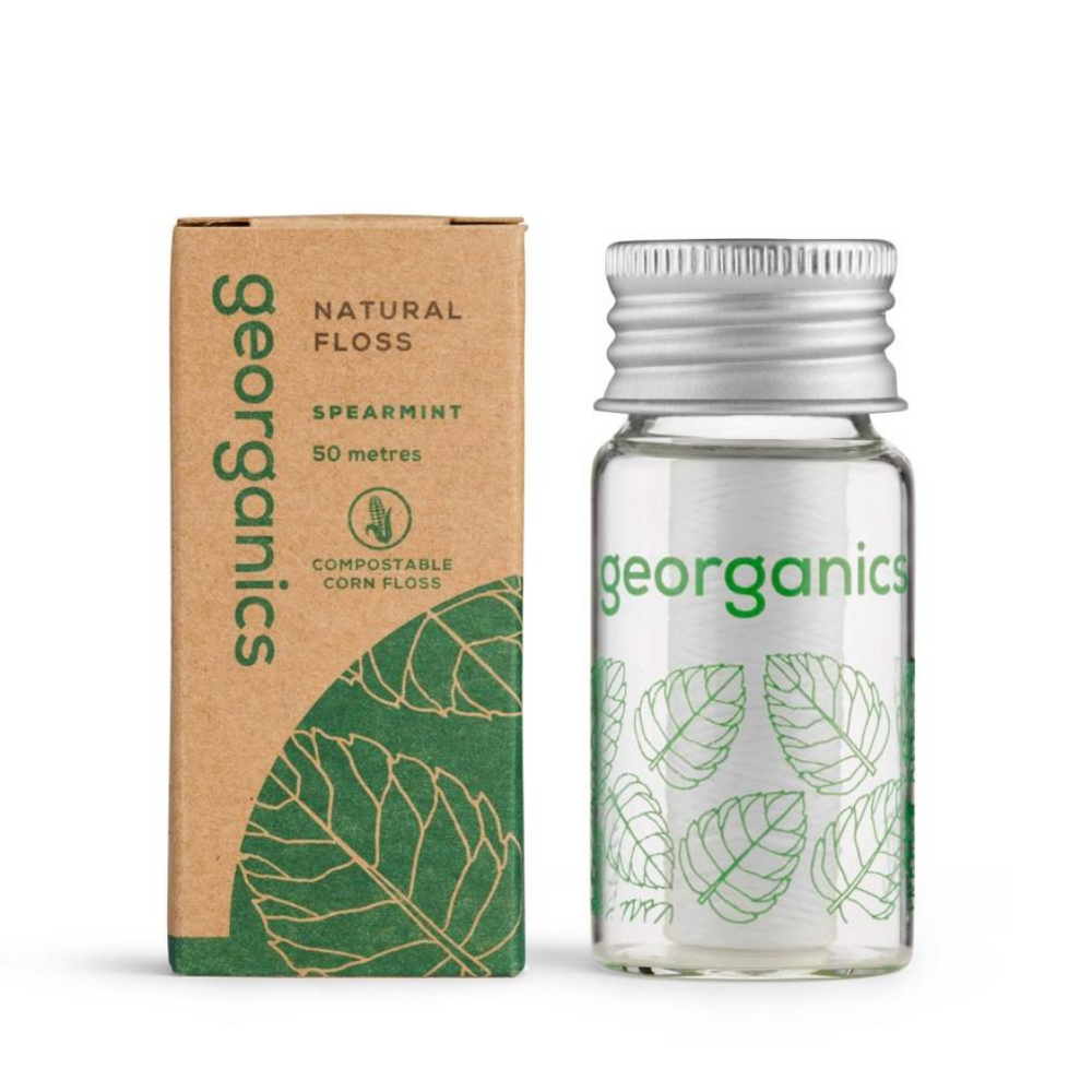 natural floss with spearmint and plastic free packaging by georganics