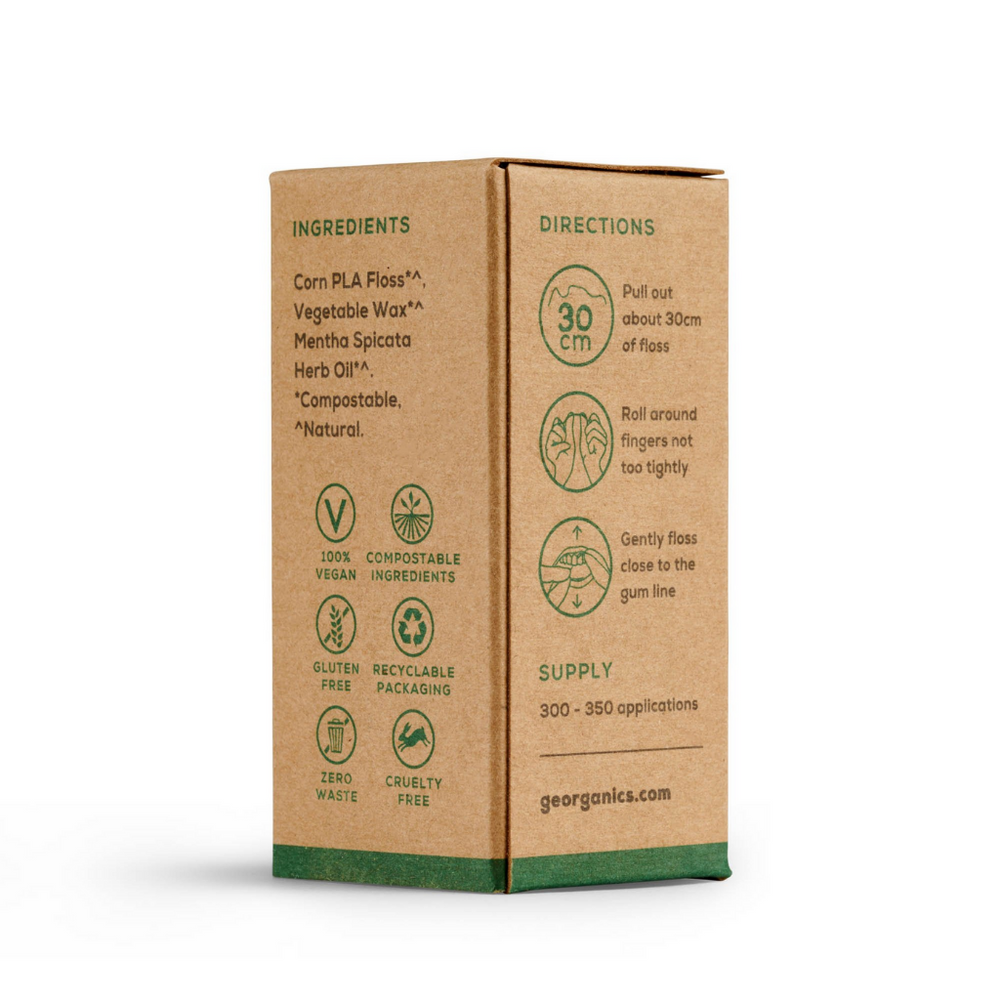 natural floss with peppermint and plastic free packaging by georganics