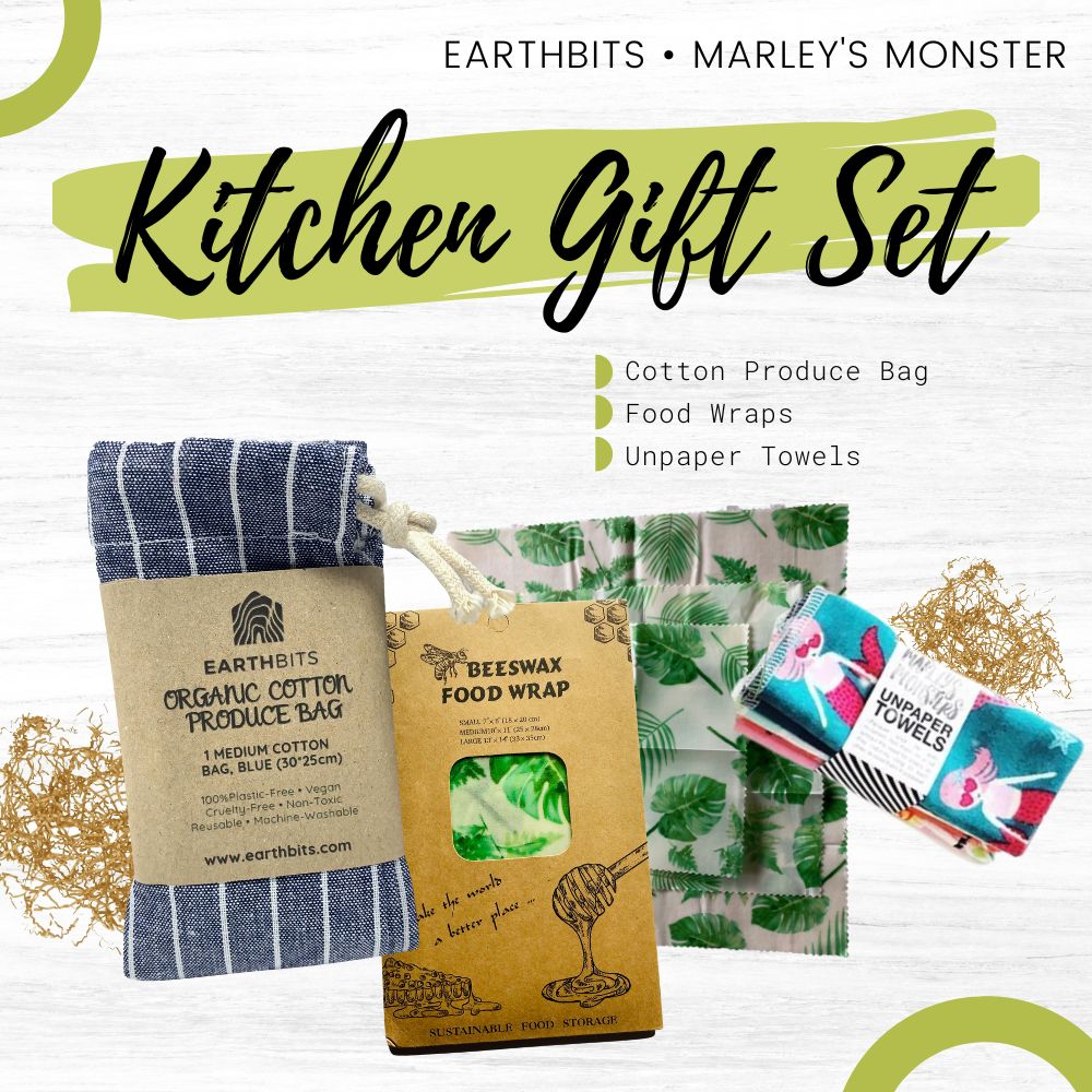 Kitchen Gift Set: Cotton Produce Bag, Food Wraps and Unpaper Towel