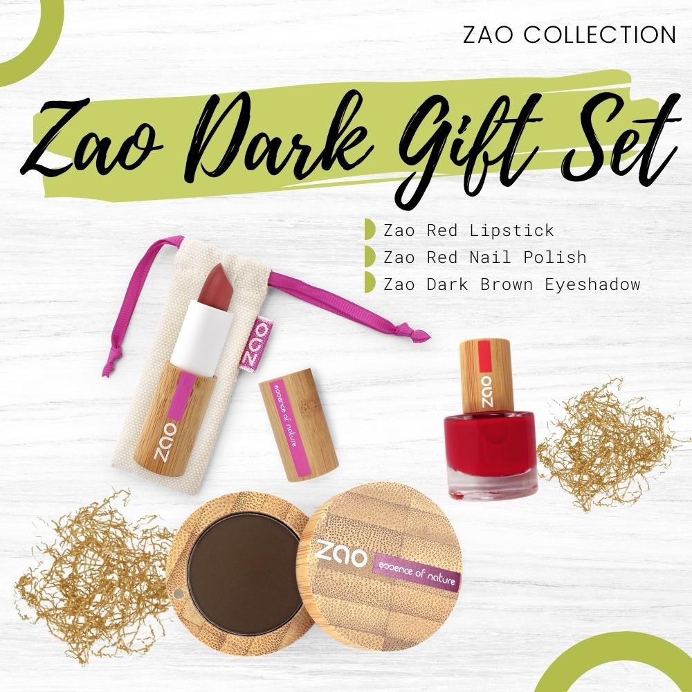 Zao Dark Collection comes with Red Lipstick, REd Nail Polish and Dark Brown eyeshadow is a 100% Organic Cosmetics that is perfect for sensitive skin and for Night time Make up Look.