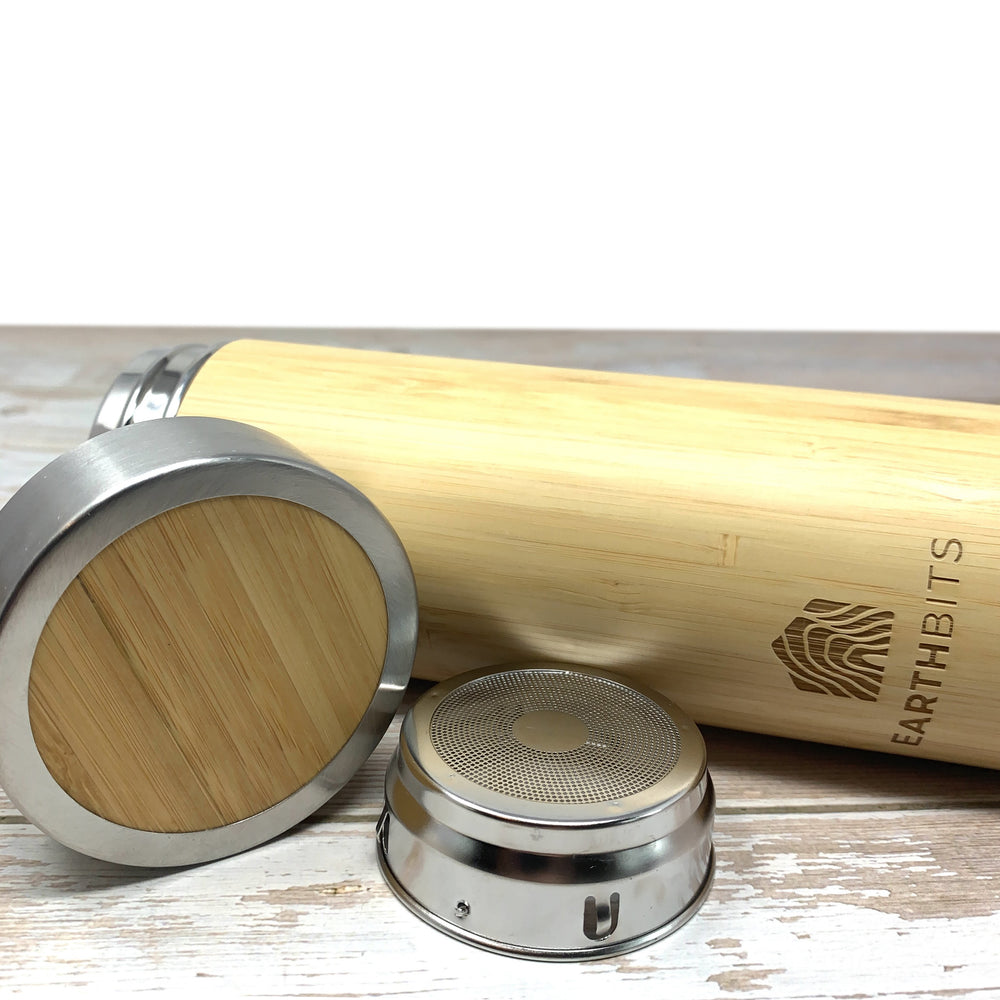 Infuser Water Bottle, Thermos Water Bottle, Bamboo and Stainless Steel